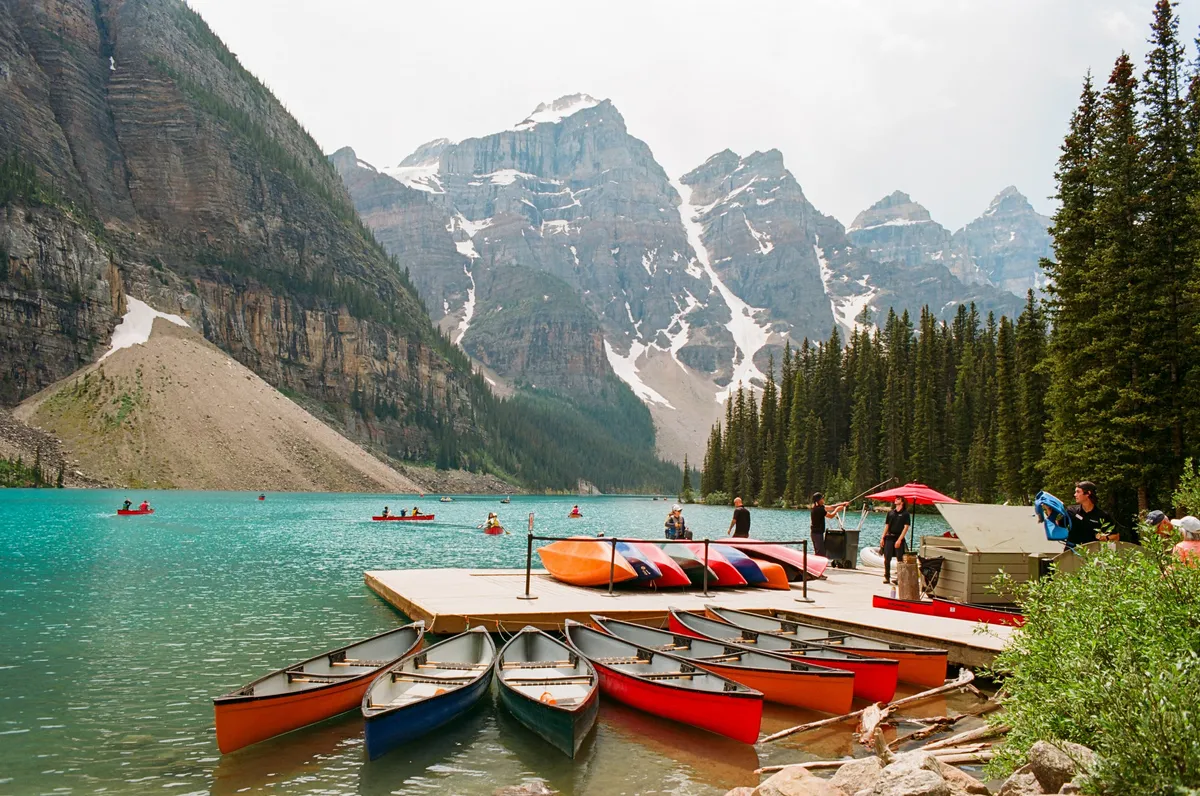 Canoe rental shop at Moraine Lake, shot on Ektar 100